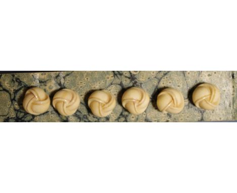 Six antique ivory knot buttons Circa 1920, NB This item may not be exported without CITES documentation