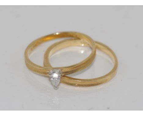 14k yellow gold and pear shape diamond ring & band size 5-6/K, total weight 2.6 gms.