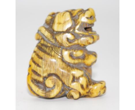 Antique Japanese ivory lion dog netsuke 4.5cm high approx., NB Export only permitted with CITES documentation