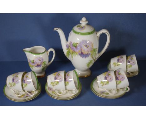 Royal Doulton Glamis Thistle part coffee set comprising of coffee pot, milk jug and 8 cups with 7 saucers