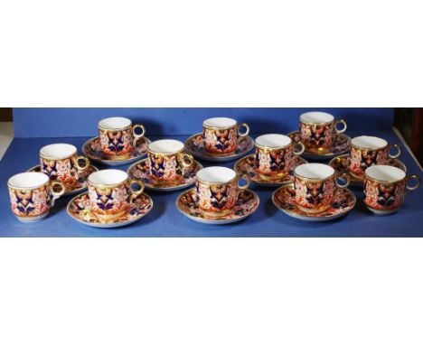 Ten Wileman & Co "Imari" coffee cups and saucers with diamond shape design registration mark indicating 1883, pattern:3425, w