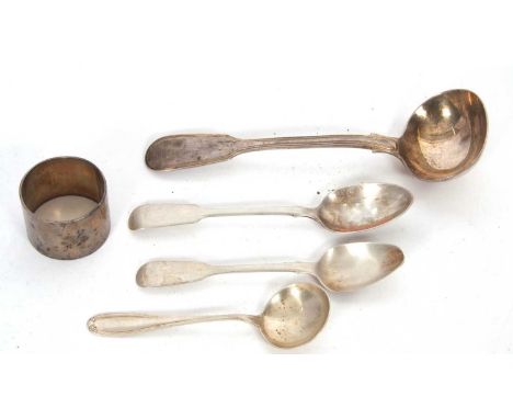Mixed Lot: A Victorian fiddle and thread pattern sauce ladle, 1840, makers mark William Eaton, 18cm long, Georgian and Victor