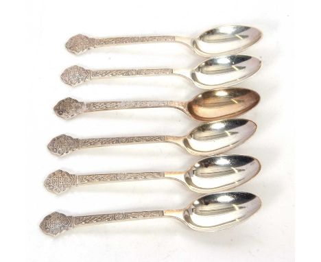 Set of six silver teaspoons Celtic decorated handles, hallmarked Sheffield 1966, makers mark for Cooper Bros &amp; Sons, 138g