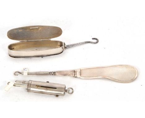 A Victorian combination penknife/button hook/vesta case with integral steel hook and penknife, a retailers mark of Jones, Lon