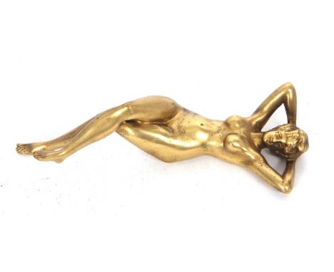 An Art Nouveau gilt bronze figure of a reclining naked lady, 11cm long