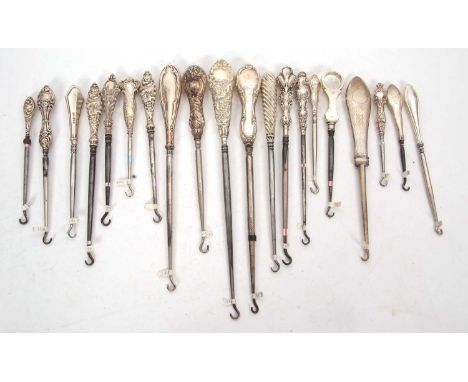 Group of twenty late 19th/early 20th Century silver and steel button hooks, various dates and makers