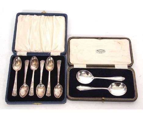 Mixed Lot: A cased set of six George V commemorative teaspoons, Sheffield 1934, makers mark R Bond &amp; Co together with a c