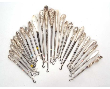 Group of four Victorian and twenty one early 20th Century silver handle button hooks (steel hooks), various dates/makers, 14-
