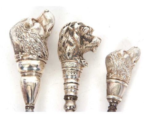 A group of three button hooks to include a Victorian silver mounted novelty "dog" button hook, hallmarked for London 1888, ma