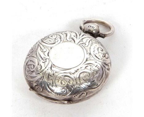 An Edwardian silver sovereign case holder, chased and engraved all over, one side with a vacant cartouche, push button mechan