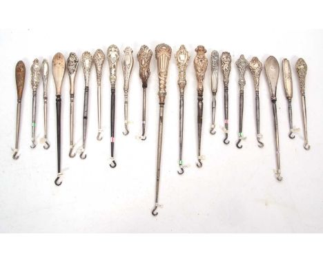 Group of seventeen late 19th/early 20th Century silver and steel button hooks, various dates/makers together with three EPNS 