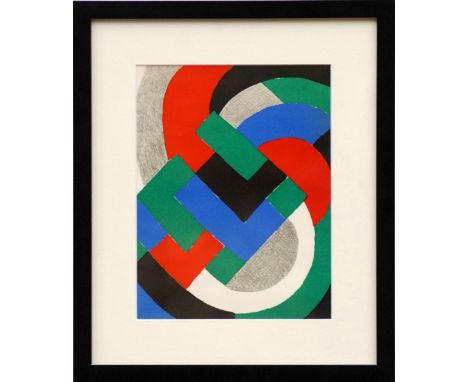 SONIA DELAUNY, 'Abstract Composition', original lithograph 1969, 30cm x 23cm, framed and glazed.