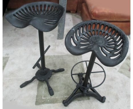 METAL TRACTOR SEAT STOOLS, a pair, 80cm H. (2)