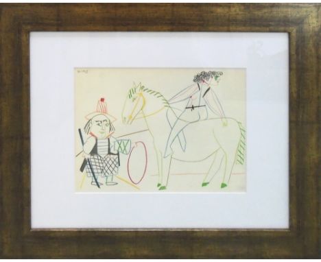 PABLO PICASSO, 'Clown and rider', lithograph from 'La Comedie Humaine', portfolio published by Verve in 1958 unsigned edition