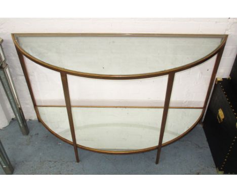 CONSOLE TABLE, demi lune, with glass top and mirrored undertier, on a gilt metal base, 127cm x 43cm x 76cm H.