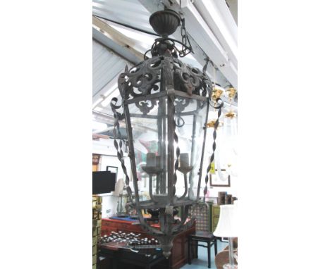 CHANDELIER, of large proportions, vintage style with ornate fretwork, 84cm H plus chain. 