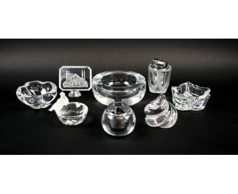 SMALL GLASSWARES, eight items including pin dish, ash tray, lighter, paperweight by Davm St Louis and others. (8)