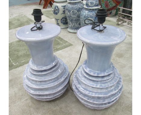 TABLE LAMPS, a pair, purple ceramic base with chromed metal fittings, 55cm H. (2)