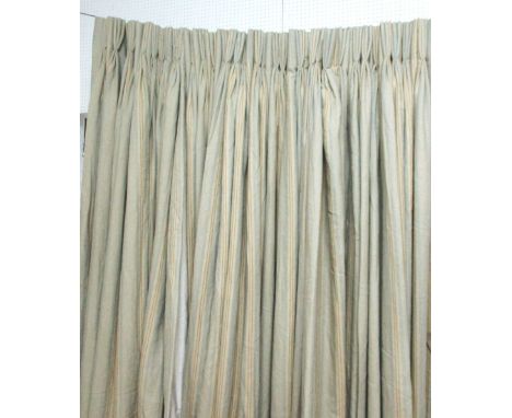 CURTAINS, two pairs, striped, lined and interlined, one pair each curtain, approx 80cm wide gathered (2) the other pair each 
