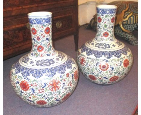BOTTLE VASES, a pair, 20th century Oriental ceramic, 51cm H.