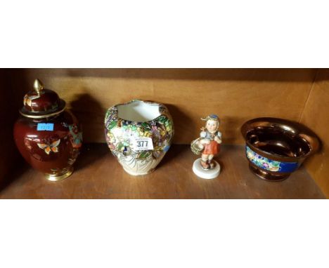 HUMMEL FIGURE, CHINA BOWL, 2 VASES