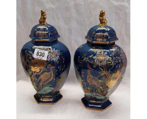 2 CARLTONWARE PEACOCK LIDDED JARS