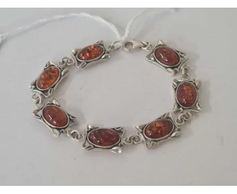 FANCY 7 PANEL SILVER AMBER BRACELET