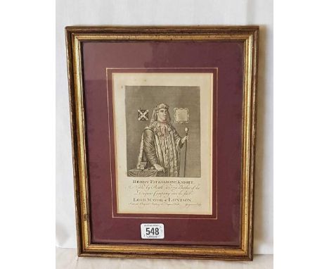 THREE GOOD ANTIQUE PORTRAIT ENGRAVINGS: ONE OF HENRY FITZALWAINE KNIGHT, THE 1ST, LORD MAYOR OF LONDON, ANOTHER OF CHRISTOPHE