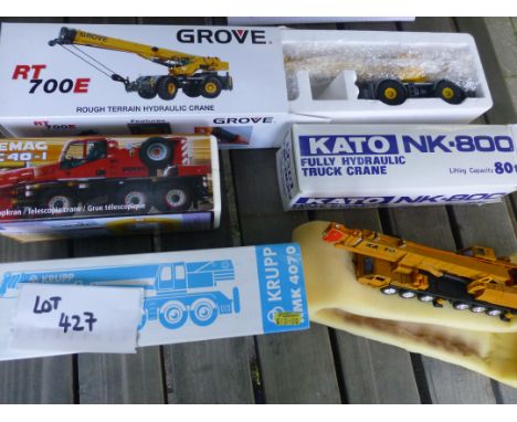 Die-cast : Heavy duty collectable cranes x 4, all boxed, vgc, incl Grove RT 700E, Demac AC40/1 Krupp KMK4070, Kato NK-800, al