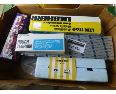Die-cast : 1:50 scale Crane collector models x 5 incl Grove 1500, Liebherr LTM1160, Conrad, Tadano etc all as new.