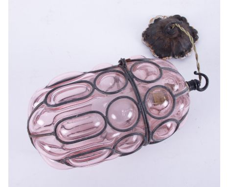An Art Deco style glass and leaded hanging light fitting, length approximately 32cm.