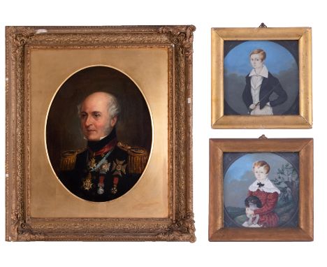 A 19th Century Military portrait, Lt Gen R.E. Martin, oil on canvas in oval mount and gilt frame, 70cm x 59cm, together with 