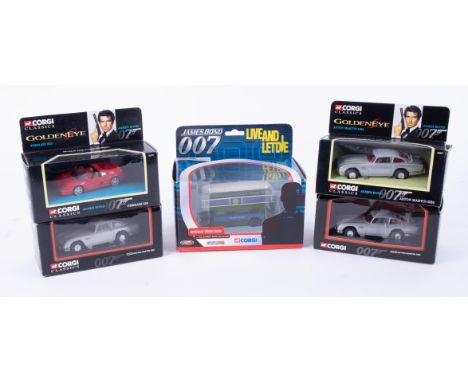 Corgi Classics, four boxed James Bond models together with another Corgi bus model (5).