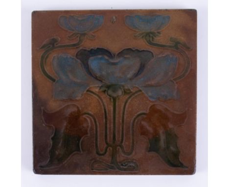 An Art Nouveau design ceramic square tile.