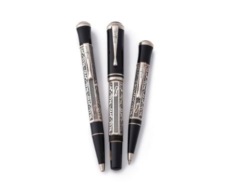 MONTBLANC, WRITERS EDITION, MARCEL PROUST A LIMITED EDITION THREE PEN SET, FOUNTAIN PEN NO. 03702/21000, BALLPOINT PEN NO. 03