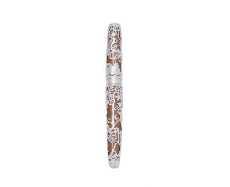 CARAN D'ACHE, PHOENIX  A LIMITED EDITION SILVER COLOURED FOUNTAIN PEN, NO. 16/88 Cap and Barrel: The bronze coloured cap and 