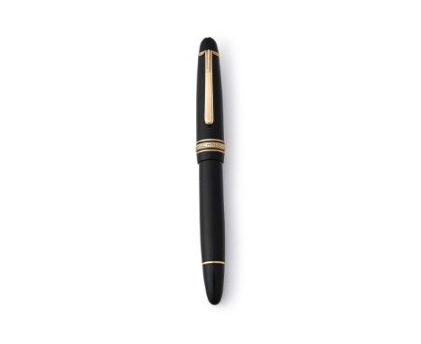 MONTBLANC, MASTERPIECE A FOUNTAIN PEN Cap and Barrel: Black cap and barrel, the cap with gilt clip and triple cap band Nib an