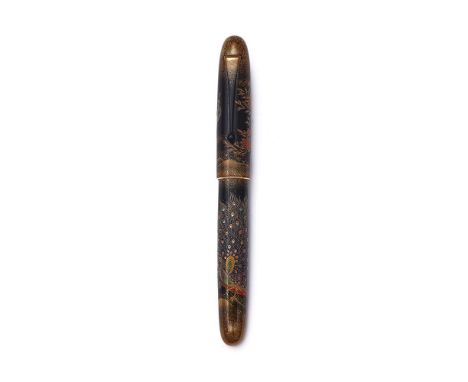 Y&nbspNAMIKI, PEACOCK A LIMITED EDITION MAKI-E FOUNTAIN PEN, No. 45/80 Cap and Barrel: The barrel with Togidashi and Taka mak