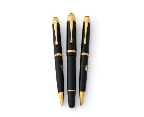 MONTBLANC, WRITERS EDITION, VOLTAIRE A LIMITED EDITION THREE PEN SET, FOUNTAIN PEN NO. 02094/20000, BALLPOINT PEN NO. 02094/1