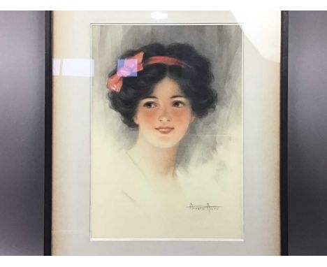PORTRAIT OF A LADY,by Andrew Allan, image size 43cm x 30cm, overall size 64cm x 49cm, framed and under glass, along with thre