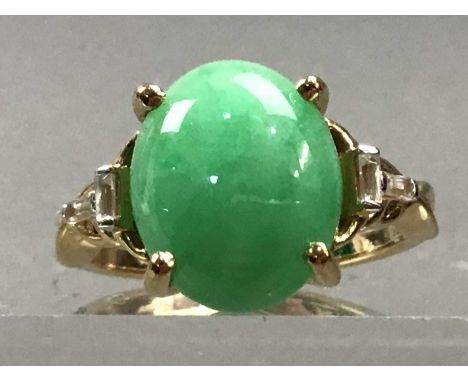 JADE AND GOLD GEM SET RINGRing is size J