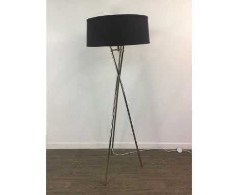 CHROMED TRIPOD STANDARD LAMP,165cm high, along with a pair of matching table lamps (3)