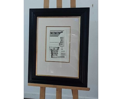 ARCHITECTURAL STUDIES,depicting Corinthian capital and pediment,overall size 75cm x 60cm,Mounted, framed and under glass (one