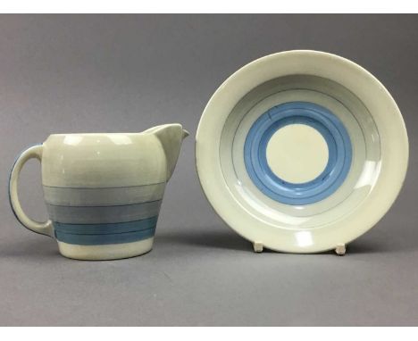 SUSIE COOPER PRODUCTION CROWNWORKS BURSLEM PART TEA SERVICE,including a jug, 8cm high, five cups and bowl (7)
