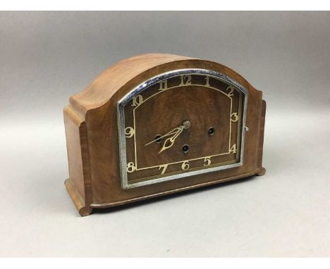 MAHOGANY STANDARD LAMP,along with a mahogany mantel clock and a copper lantern (3)