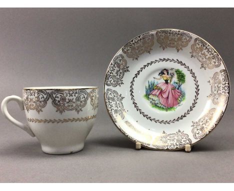EARLY 20TH CENTURY SADLER TEA SERVICE,decorated with a female and flowers, along with a frameless cloud-formed wall mirror