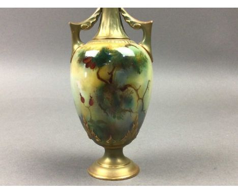 ROYAL WORCESTER VASE,painted with a peacock, signed Austin,19cm high