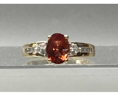 GEM SET AND DIAMOND RING,size P, marked 14K