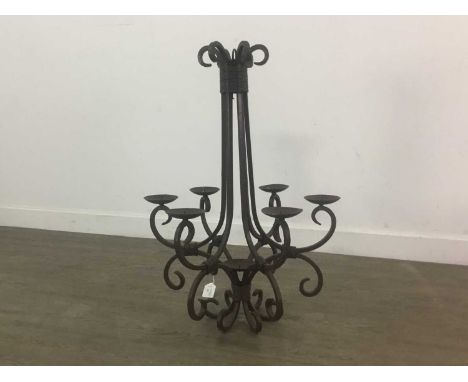 WROUGHT METAL SIX LIGHT PICKET CHANDELIER,of 17th Century design, 65cm high