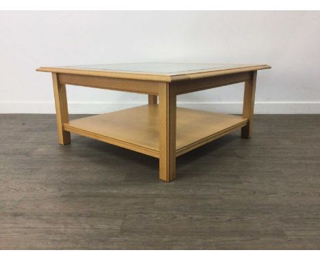 GLAZED COFFEE TABLE,86cm x 86cm, along with a console table and a cabinet (3)